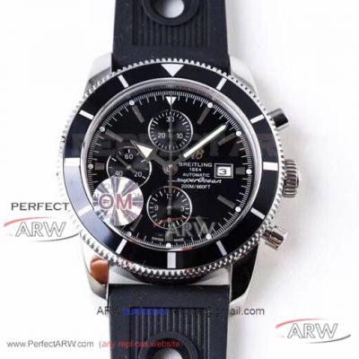 OM Factory Breitling 1884 Superocean Asia 7750 Black Dial Rubber Strap Chronograph 46mm Watch